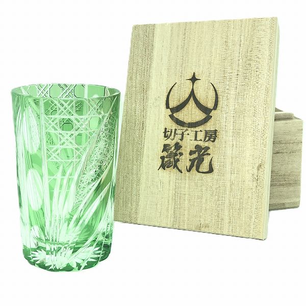 切子、緑、ショットグラス、アガベ、切子作家、伝統的な手法