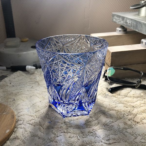 切子、五菊繚乱天開ロックグラス、コップ、高級、高い、切子作家、江戸切子の技術、一点物