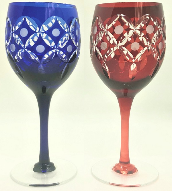 玉七宝ワイングラス、瑠璃、赤