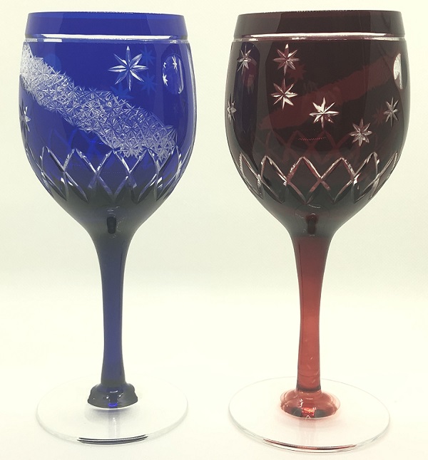 夜空ワイングラス、瑠璃、赤